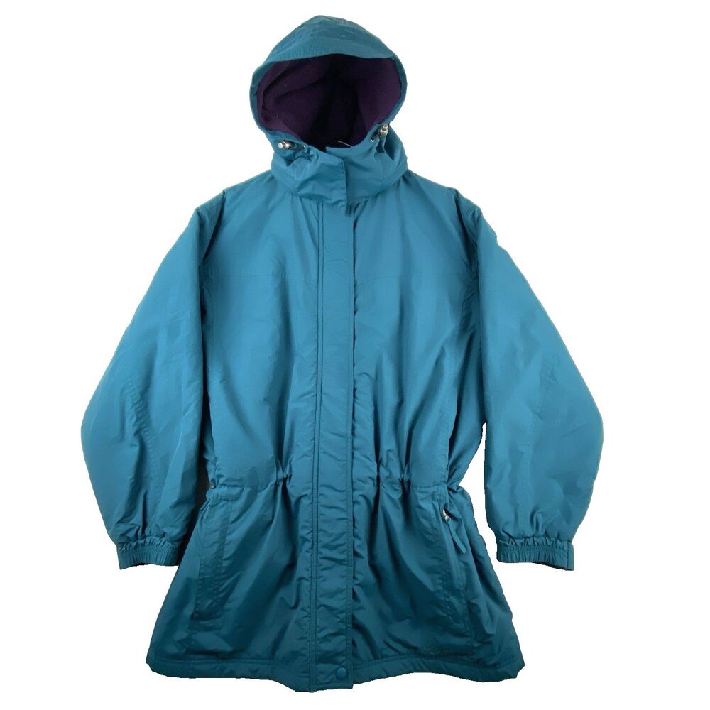 Vintage LL Bean Womens XL Teal Hooded Parka Jacket Fleece Lined Insulated Coat
